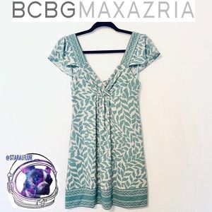 BCBG Maxazria Turquoise & Tan Patterned Dress